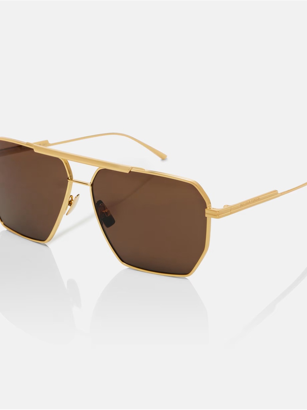 Bottega Veneta Gold Frame Brown Lens Geometric Aviator Sunglasses - Picture 2 of 6